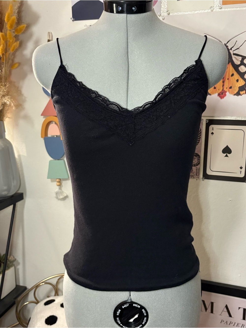 Hollister Black Lace Trim Cami Tank Top Size L